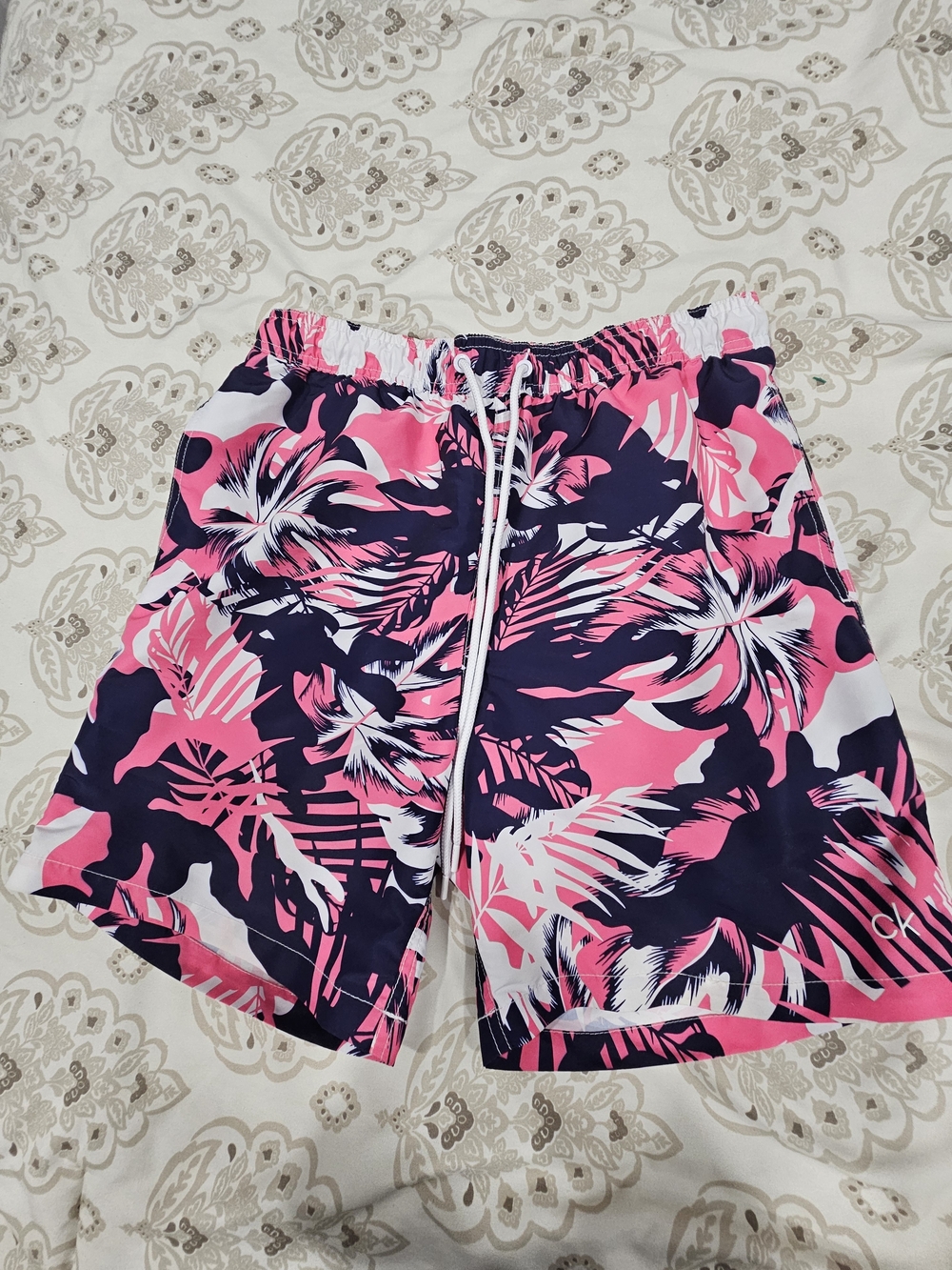 Calvin Klein Pink, Navy & White Tropical Print Swim Shorts